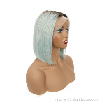 1b/Blue HD Swiss Lace Front Bob Wig Short 1B 613 Blonde Pink Blue Gray Hot Pink Neon Purple Rainbow Color Virgin Brazilian Hair